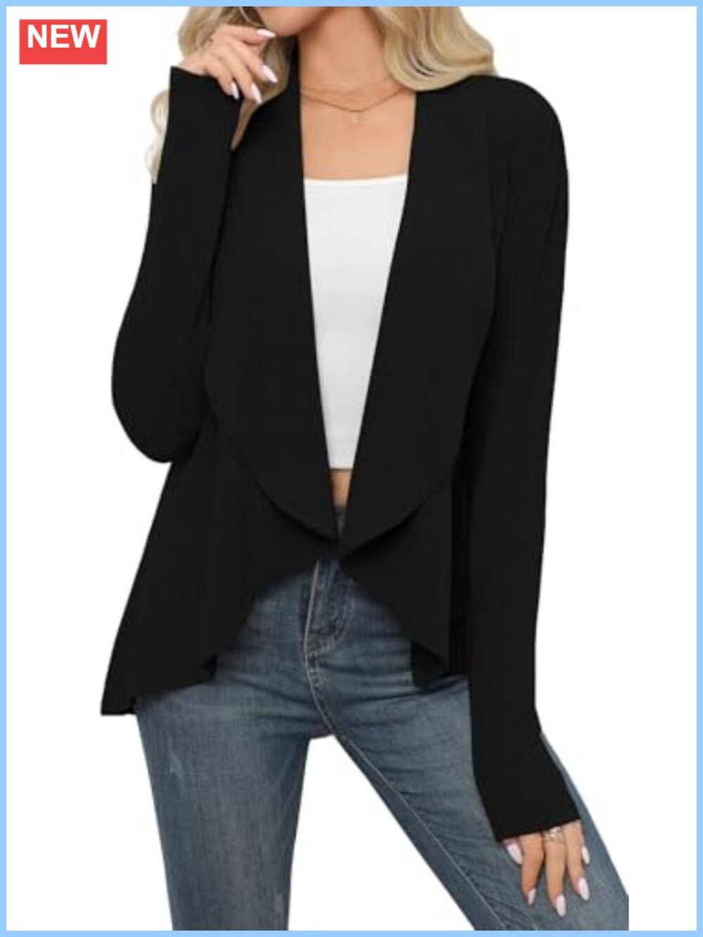Women's Casual Open Front Cardigan Long Sleeve Soft Draped Lapel Knit Sweater